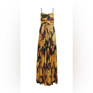 Rebecca Vallance Strapless Floral Maxi Dress in Mustard, Black & Pink